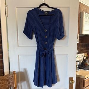 Maeve Blue V-Neck Puff Sleeve Mini Dress